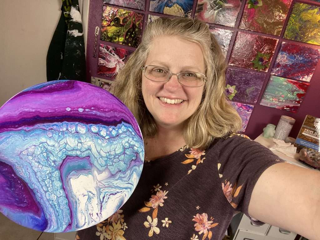 Home 12 Artist and instructor, Erika Tenney at the Paint Pour Academy. Also known as Fluid Art with Erika on her social media channels.