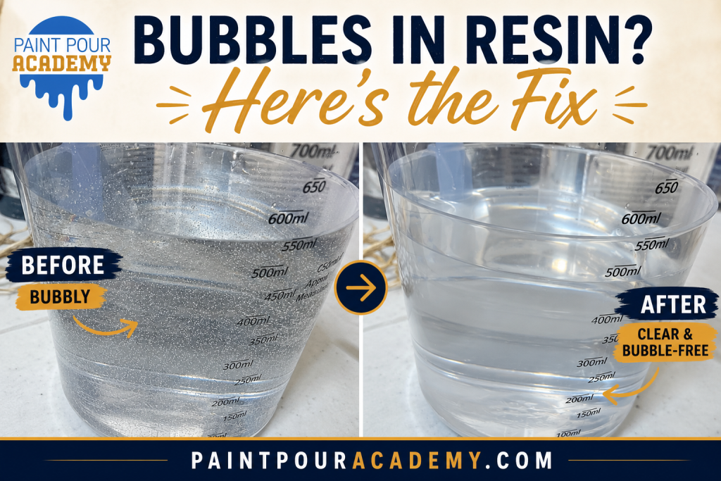 How to Fix Bubbles in Resin (And What Actually Works) 1 Side-by-side comparison showing bubbles in resin on the left and clear, bubble-free resin on the right